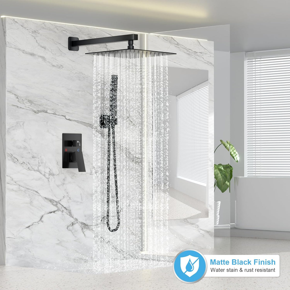 Modern Square Brass Rainfall Shower Faucet Set for Bathroom