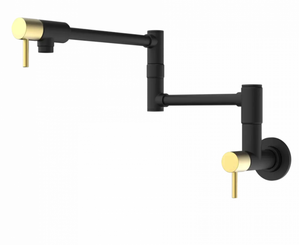 Pot Filler Faucet Matte Black with Gold Trim Commercial Wall Mount Stove Faucet 