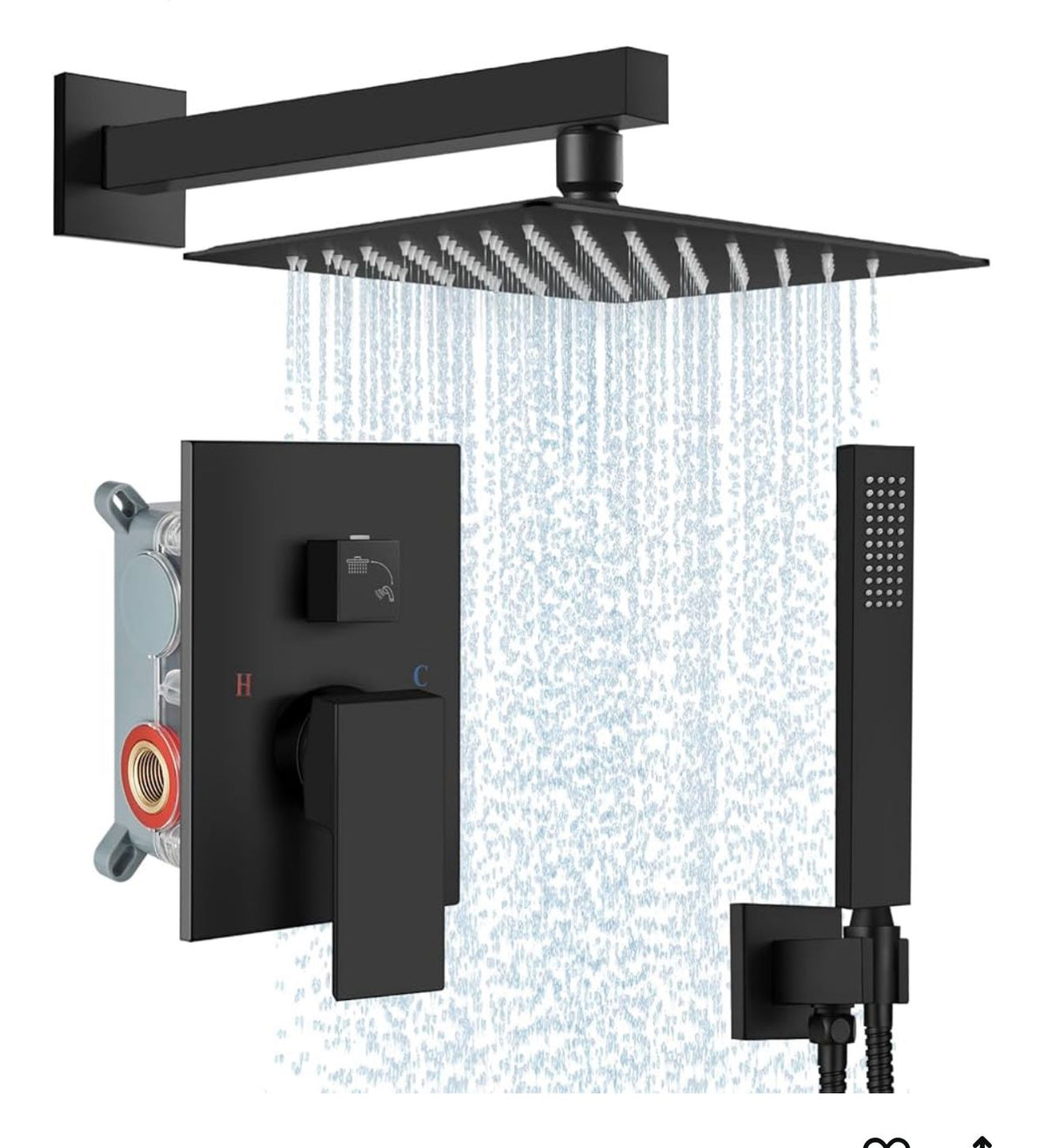 Modern Square Brass Rainfall Shower Faucet Set for Bathroom