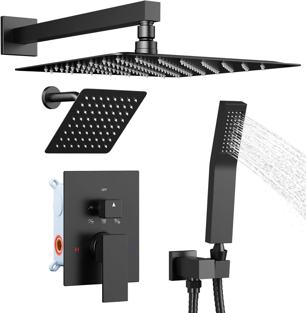 Modern Square Brass Rainfall Shower Faucet Set for Bathroom (2 Shower Heads)