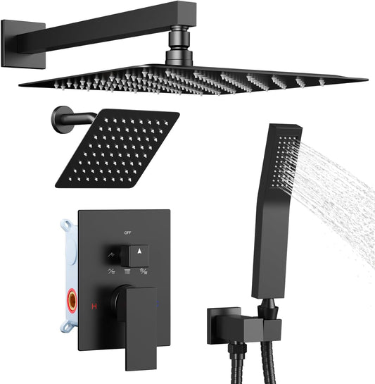 Modern Square Brass Rainfall Shower Faucet Set for Bathroom (2 Shower Heads)