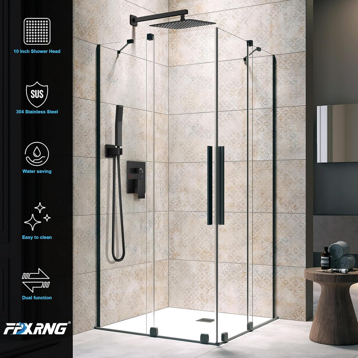 Modern Square Brass Rainfall Shower Faucet Set for Bathroom