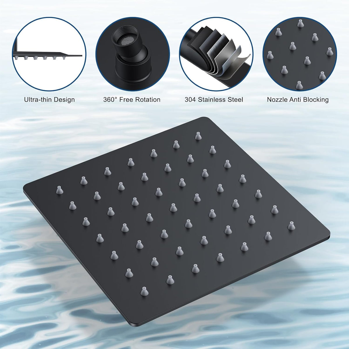 Modern Square Brass Rainfall Shower Faucet Set for Bathroom (2 Shower Heads)