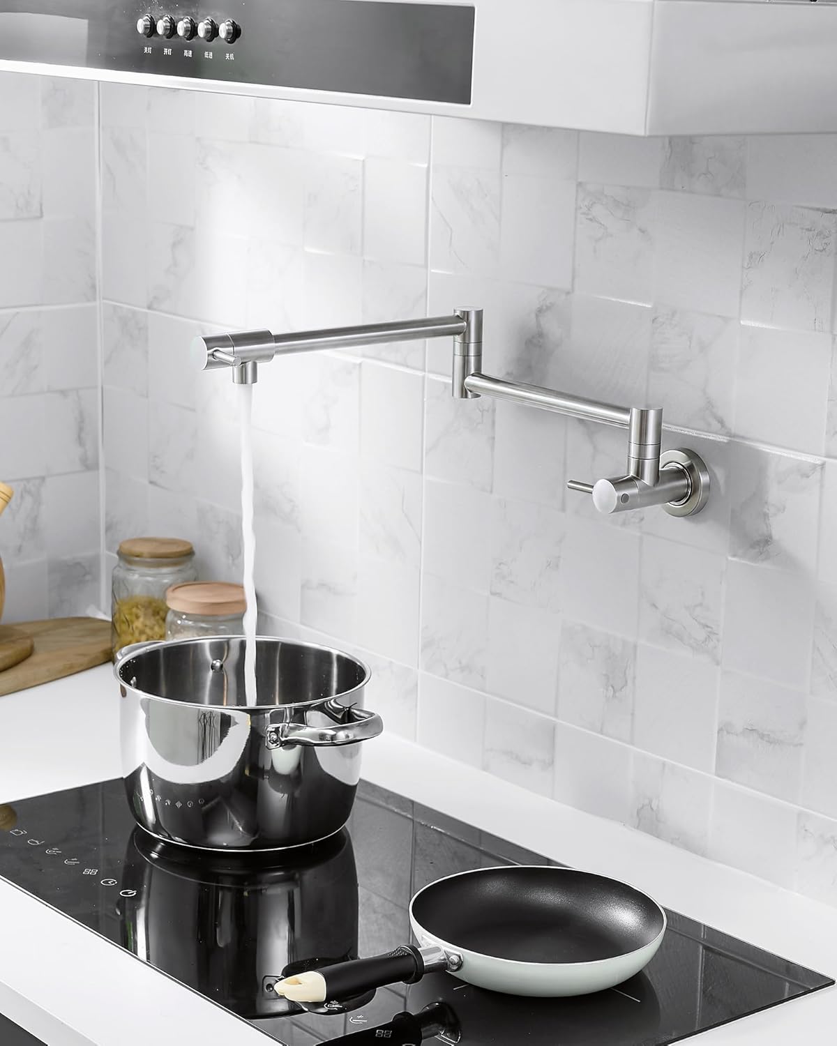 Pot Filler Faucet Brushed Nickel Commercial Wall Mount Stove Faucet 